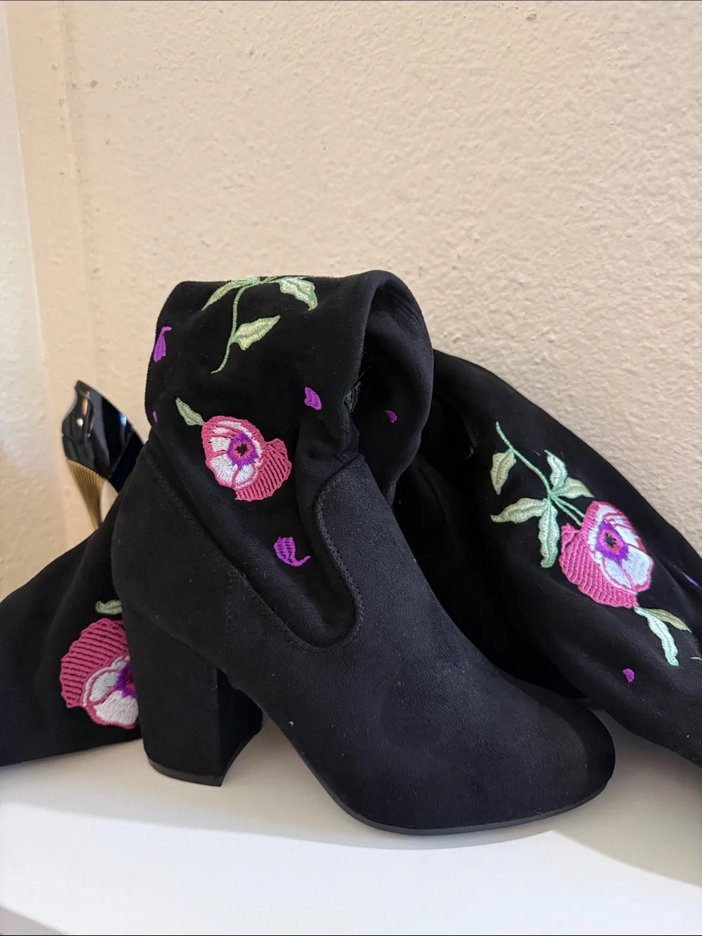 Carlos Santana Embroidered Over-the-Knee Boots with Pink Floral Detail